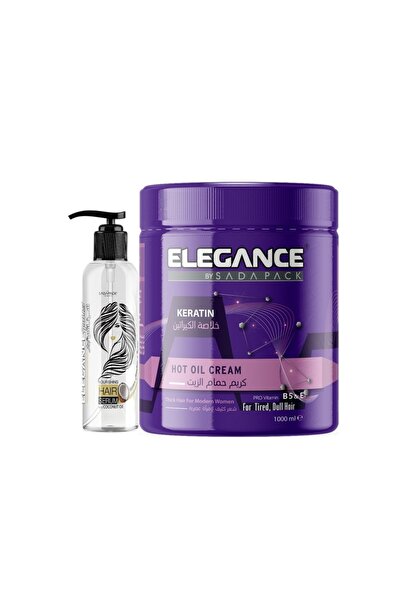 Elsada مجموعة العناية بالشعر - كريم الكيراتين بالزيت الساخن 1000 مل + سيروم ا...