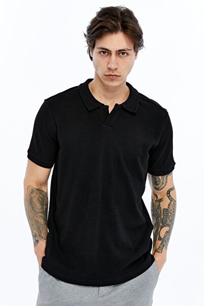 trender Мъжка тениска с поло яка 4024, черна