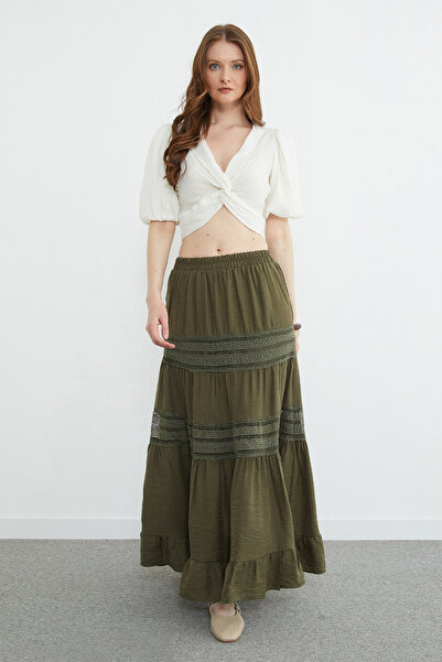 Fulla Moda Ελαστική Φούστα με Ελαστική Μέση, Μέγεθος Maxi, Δαντέλα τεμάχια