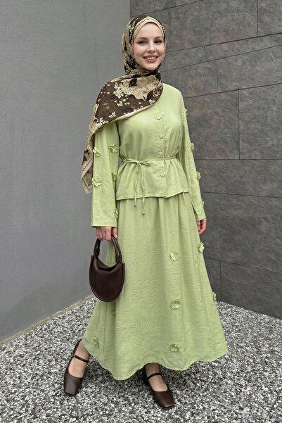 InStyle Πράσινο Σετ Φιστικί Πράσινο με Λεπτομέρεια Λουλουδιών στο Πουκάμισο