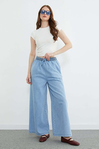 Fulla Moda Με κορδόνι στη μέση Τζιν με φαρδιά μπατζάκια