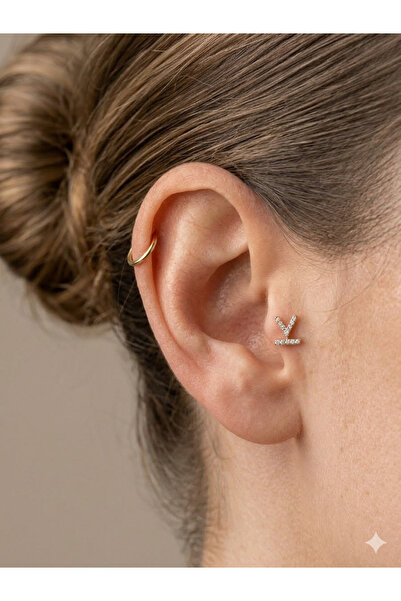 BY DİLEK ÇETİN ACCESSORY Çelik V model kıkırdak helix tragus piercing (1 adet)