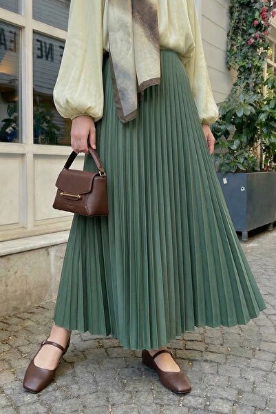 InStyle Κρυφή ελαστική πλισέ φούστα σε πράσινο μέντα