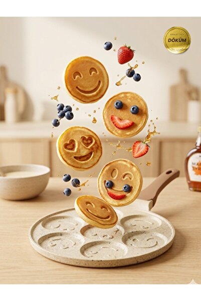 CHEFTİME Premium Krem Emoji Granit Pankek Tava 26 Cm Döküm