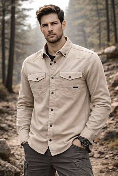 CLASSİCS MEN Ανδρικό τζιν πουκάμισο με μακρύ μανίκι Yxc εφαρμοστό - 7467