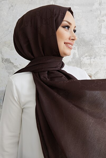 InStyle شال أريفا جي بنمط قماش جاكار مكون من قطن قطع - بني غامق