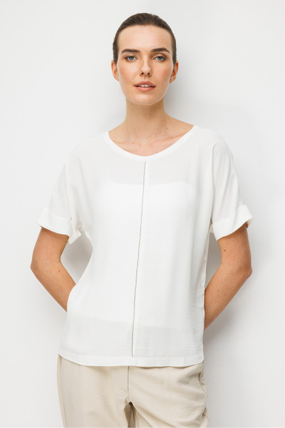 Desen Triko Women's Crew Neck Low Sleeve Combed Cotton T-Shirt with Stones on...