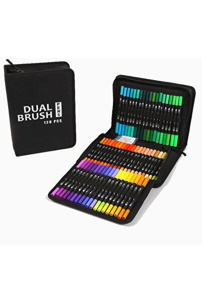 Arabest Color Double Nib Marker, Double Brush Head Colored Pen Set with Tote ...