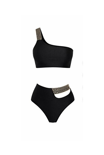 sayina Set bikini negru cu un singur umăr pentru femei