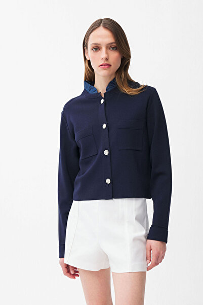 adL Yaka Denim Detaylı Trıko Hırka