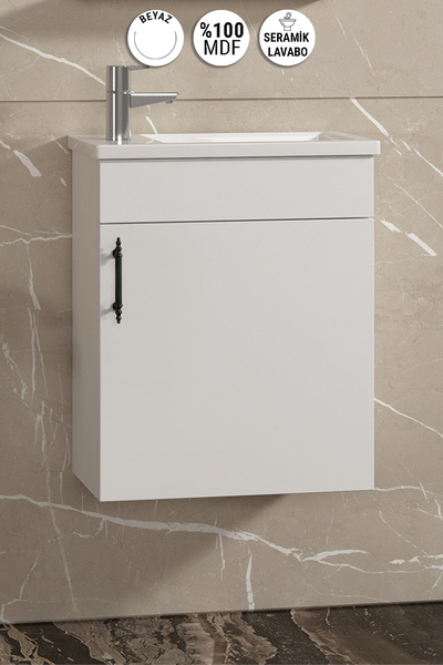 ÖZCEDEN Lale 42x24 cm Beyaz MDF Seramik Lavabolu Asma Banyo Alt Dolabı