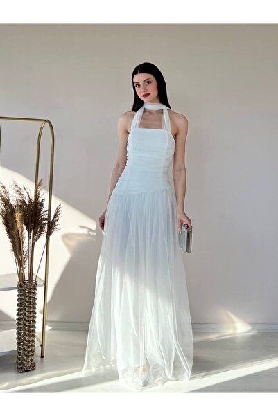 For Angels فستان تول مبطن برباط حول الرقبة بأربطة