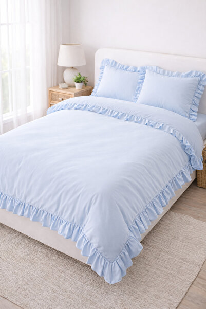 Madame Home Σετ Παπλωματοθήκης με βολάν από Βαμβακερό Ύφασμα Κομψό Σετ Υπνοδω...