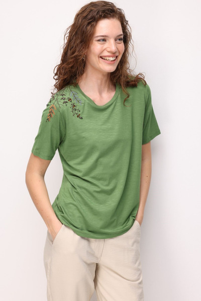 Desen Triko Γυναικείο μπλουζάκι με έναν ώμο, κεντημένο, από χτενισμένο βαμβάκ...