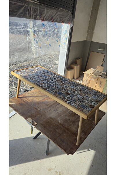 Home %100 Ahşap Tignice Anadolu Esintisi Seramik Çini Orta Sehpa 120 x 50 cm