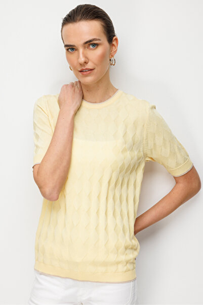 Desen Triko Bluză de damă cu decolteu în formă de O cu model în romburi trico...