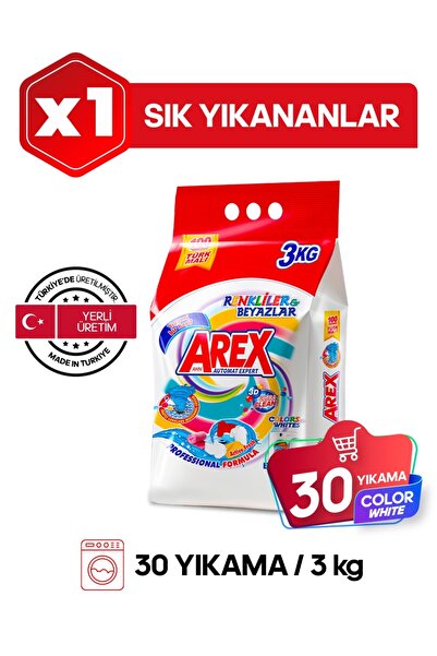 AREX AHN Matik Toz Çamaşır Deterjanı 3 Kg Renkliler ve Beyazlar 30 Yıkama Sık...