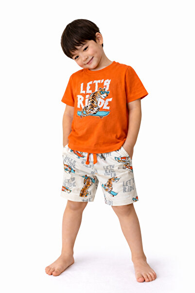 Victor and Jane Boys Tiger Skateboard Print Cotton Pajama Set – T-Shirt & Sho...