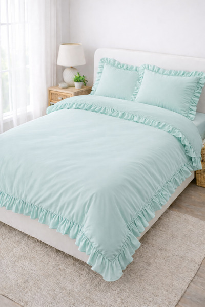 Madame Home Σετ Παπλωματοθήκης με βολάν από Βαμβακερό Ύφασμα Κομψό Σετ Υπνοδω...