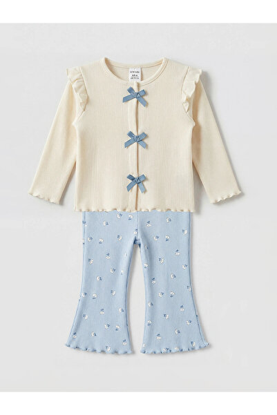 LC Waikiki تي شيرت وبنطلون ضيق للأطفال من LCW baby Ecru Bowknot