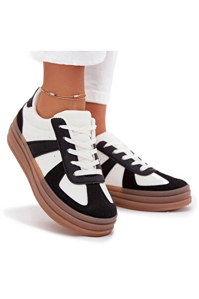 BOTO Sneakerși cu platformă pentru femei, negru-alb, Sivirae 37