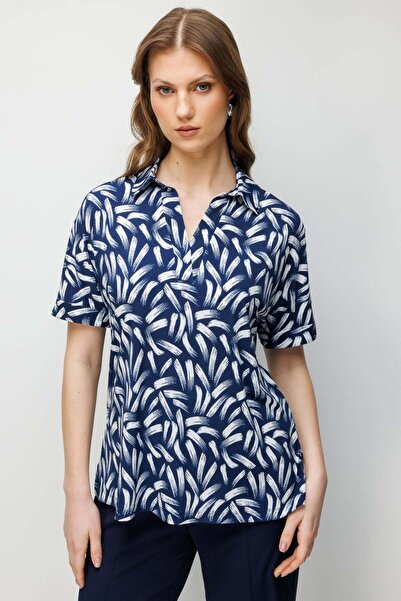 ON Printed Short Sleeve Plus Size Blouse