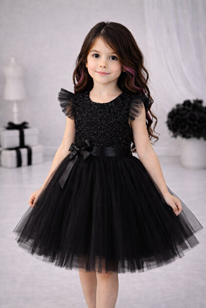 RUMİ KİDS Kollu Tüllü Kız Çocuk Abiye Parti Elbise SİMLİ