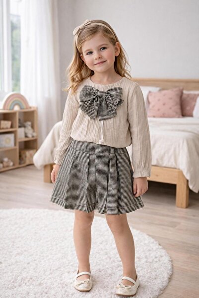 GMG Baby Eid Girls' Special Day Bow Detail Muslin Top Shorts Skirt Set (Gift)