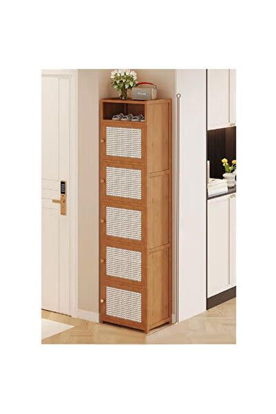 KEKE Bamboo Shoe Storage Cabinet with Woven Drawer – Minimalist Organizer for...