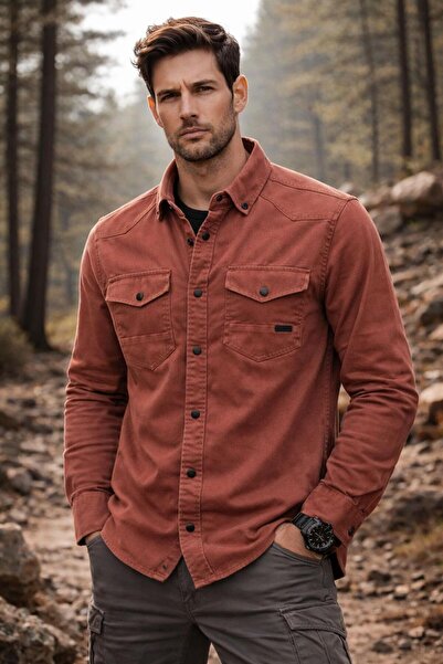 CLASSİCS MEN Ανδρικό τζιν πουκάμισο με μακρύ μανίκι Yxc εφαρμοστό - 7467