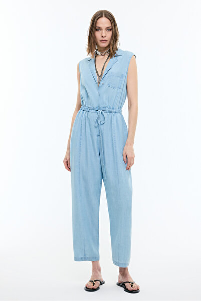 Roman Beli Lastikli Kolsuz Denim Tulum Mavi YY012402_036