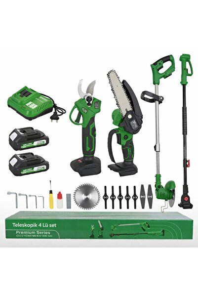 KİMMEER PLUS Profesyonel 4'lü Set 21V Teleskopik Bağ Makası & Çim Biçme Makin...