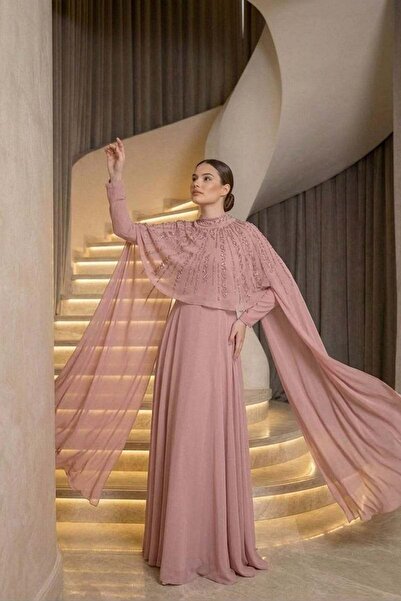 hakimoda Elmina Chiffon Evening Dress Powder