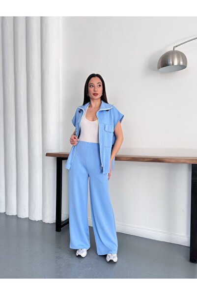 BELISTIL طقم بدلة رياضية نسائية بسحاب وسروال واسع الساقين طقم فيست، طقم مريح ...