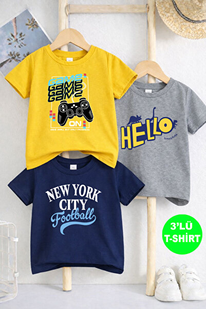 twins tailors Dinozaur și consolă de jocuri cu imprimeu Pachet de bumbac 3 bu...