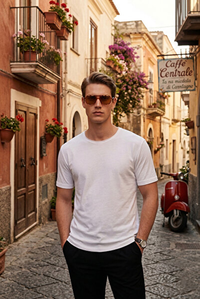 Buratti Βαμβάκι τεμάχια Ανδρικό μπλουζάκι Regular Fit με λαιμόκοψη ποδηλάτου ...