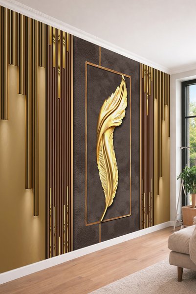 dreamwall Gold Tüy Figürlü Art Deco Stil Desenli Tek Parça Tekstil Duvar Kağıdı