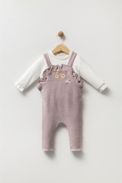 Micii Ștrumfi Set 2 Piese Fetițe - Salopetă Lila și Bluză Albă