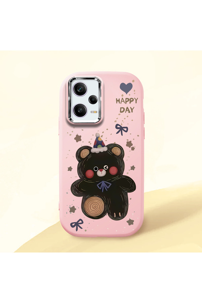 Hontinga حافظة هاتف من السيليكون الناعم باللون الوردي متوافقة مع كاميرا Redmi...