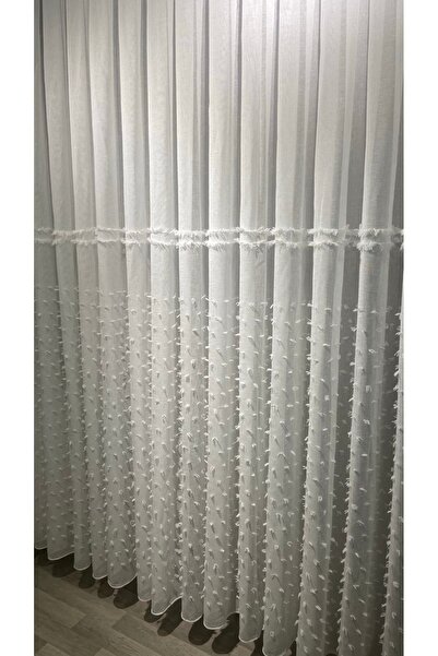 PerdeBurada Sweet Ponpon Tül Perde | 1'e 3 Sık Pile Premium | Ütü İstemez Kır...