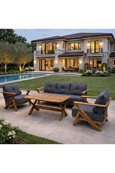 zerkaconcept Asude Masif Kestane Ağacı Bahçe Balkon Koltuk Takımı 3+1+1+Masa ...