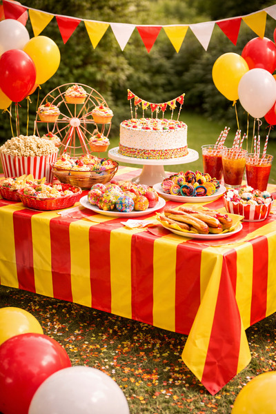 Happyewent Red Yellow Striped Plastic Tablecloth – Party and Birthday Tablecloth