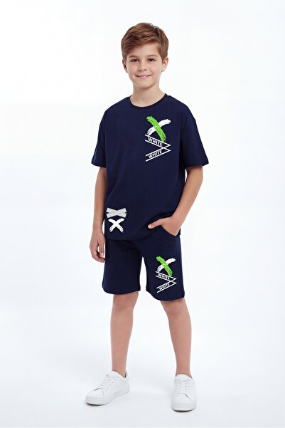 FYK KİDS X Detaliu cu imprimeu alb, guler rotund, pentru băieți de vară set