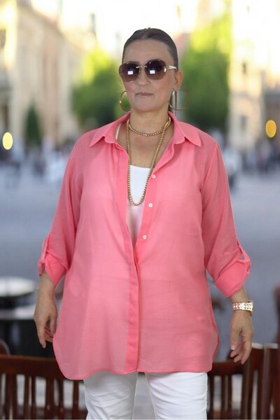 yagmurberen KATLANABİLİR KOL DETAY GİZLİ DÜĞMELİ ORGANİK FLAMLI KETEN BÜYÜK B...