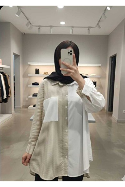 Azram Fashion kadın çizgi detaylı tesettür gömlek