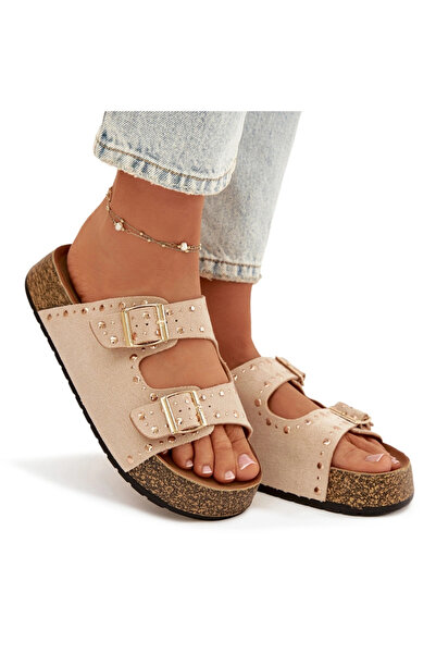 BOTO Papuci de damă cu cleme și nasturi aurii Jasnobeżowe Tervina 38