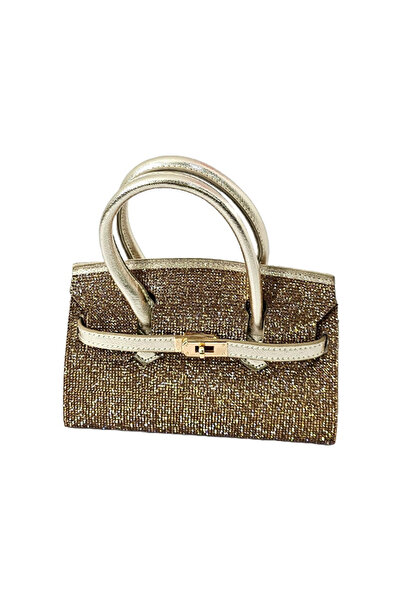 velve Geanta de ocazie, HerRa, cu strasuri si catarama metalica, Auriu