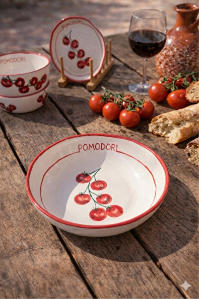 MeGgDecor Pomodori Domates Desenli Salata Kasesi (25 cm)