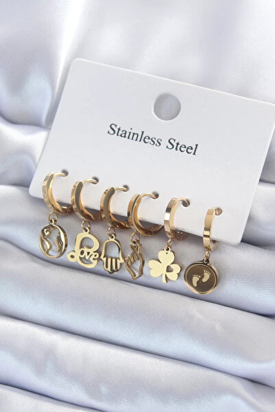 Skygo طقم أقراط نسائية من الفولاذ 316L بلون ذهبي متعدد الأشكال - TJ-BKP8142