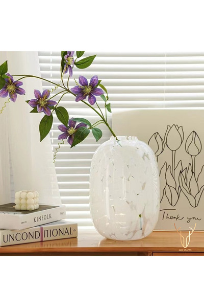 Ada Crafts Διακοσμητικό Γυάλινο Βάζο Luna – Μοντέρνο Βάζο Λουλουδιών με Λευκό...